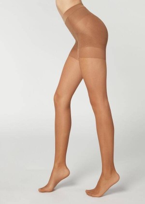 Calzedonia 15 Denier Total Shaper Sheer Women's Tight Khaki | CA 3056OR