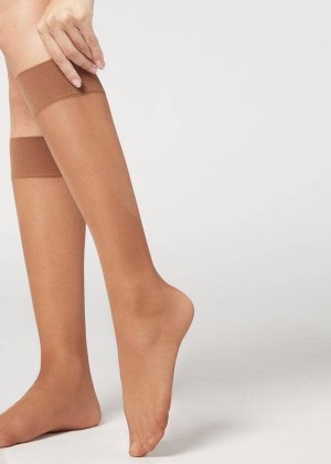 Calzedonia 20 Denier Comfort Cuff Knee-Highs Long Women's Socks Beige | CA 1968XF