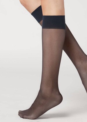 Calzedonia 20 Denier Comfort Cuff Knee-Highs Long Women's Socks Blue | CA 1967ZG