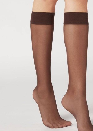 Calzedonia 20 Denier Comfort Cuff Knee-Highs Long rosa Women's Socks Coffee | CA 1961FM