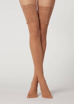 Calzedonia 20 Denier Opaque Thigh-Highs Women's Stockings Beige | CA 2954DN