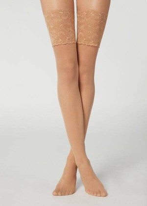 Calzedonia 20 Denier Opaque Thigh-Highs Women's Stockings Brown | CA 2953FM