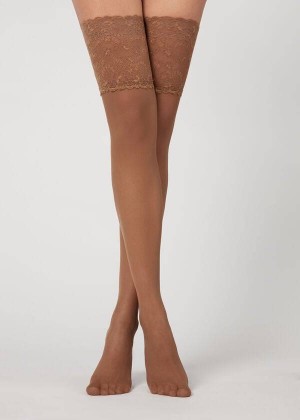 Calzedonia 20 Denier Opaque Thigh-Highs Women's Stockings Khaki | CA 2952GL