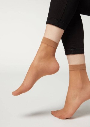 Calzedonia 20 Denier Sheer Short Women's Socks Beige / Brown | CA 1875YU