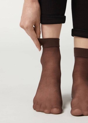 Calzedonia 20 Denier Sheer Short Women's Socks Coffee | CA 1871WY