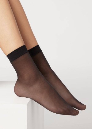 Calzedonia 20 Denier Sheer Short Women's Socks Black | CA 1870QZ