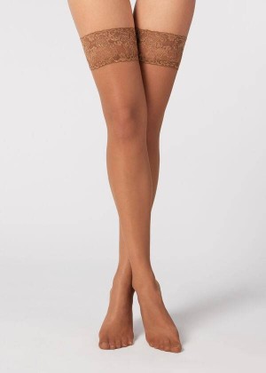 Calzedonia 20 Denier Sheer Thigh-Highs Women's Stockings Brown | CA 2944VD