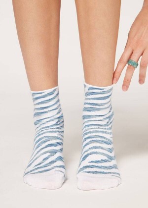 Calzedonia Animal Patterned Short Women's Socks Blue | CA 1863ZG