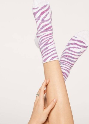 Calzedonia Animal Patterned Short Women's Socks Purple | CA 1862LH