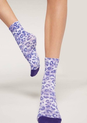 Calzedonia Animal Print Short Women's Socks Purple | CA 1853PQ