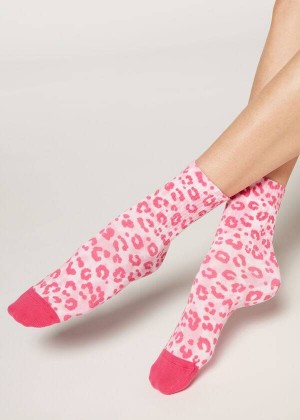 Calzedonia Animal Print Short Women's Socks Pink | CA 1852OR