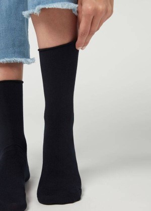 Calzedonia Ankle with Cashmere Short Women's Socks Blue | CA 1848TV