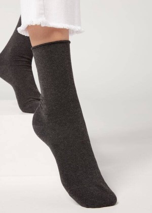 Calzedonia Ankle with Cashmere Short Women's Socks Grey / Black | CA 1847RW