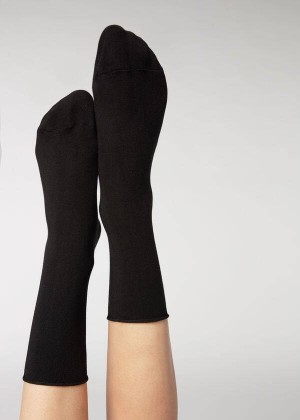 Calzedonia Ankle with Cashmere Short Women's Socks Black | CA 1846EX