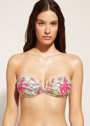 Calzedonia Bandeau Londra Women's Bikini Tops Pink | CA 2495DN