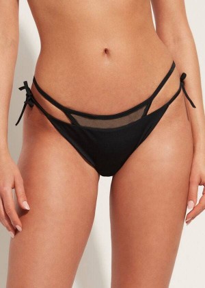 Calzedonia Brazilian String Tokyo Women's Bikini Bottoms Black | CA 2849EX