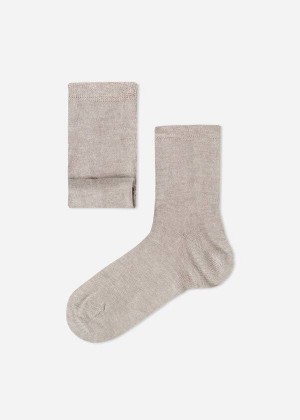 Calzedonia Cashmere Blend Short Kids' Socks Beige / Brown | CA 1100AP