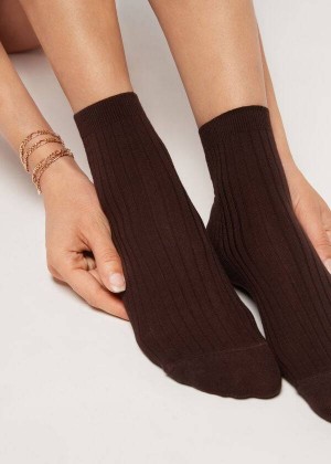 Calzedonia Cashmere Blend Short Women's Socks Brown | CA 1840VD