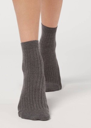 Calzedonia Cashmere Blend Short Women's Socks Grey | CA 1839CE