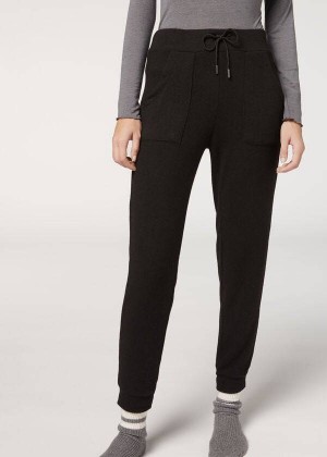 Calzedonia Cashmere Blend Stretch Women's Leggings Black | CA 1569SO