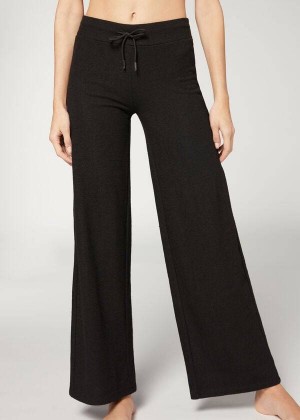 Calzedonia Cashmere Palazzo Women's Leggings Black | CA 1566OR