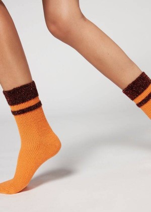 Calzedonia Cashmere Short with Glitter Trim Women's Socks Orange | CA 1835KI