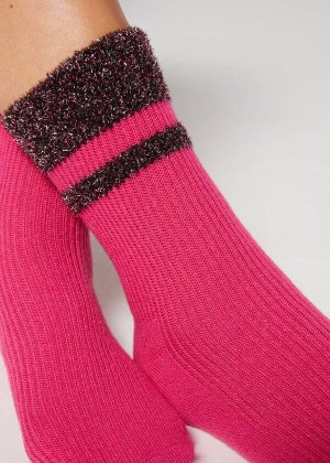 Calzedonia Cashmere Short with Glitter Trim Women's Socks Pink | CA 1833HK