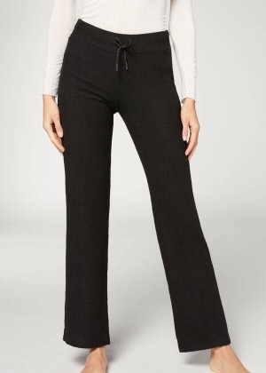 Calzedonia Cashmere Straight Women's Pants Black | CA 1471KI