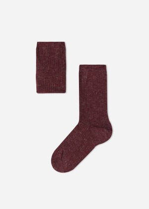 Calzedonia Cashmere and Glitter Short Kids' Socks Burgundy | CA 1102DN