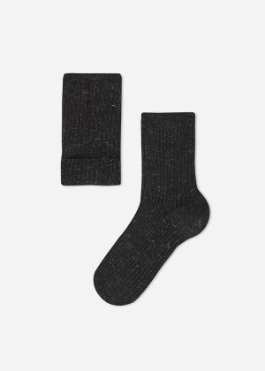 Calzedonia Cashmere and Glitter Short Kids' Socks Black | CA 1030LH