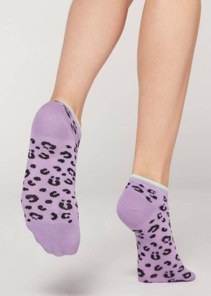 Calzedonia Checkered No-Show Women's Socks Purple | CA 1920NB