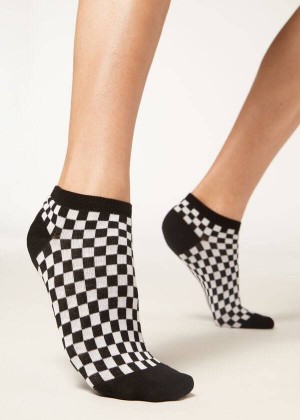 Calzedonia Checkered No-Show Women's Socks Black | CA 1918VD