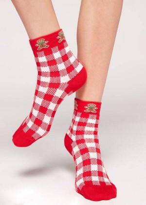 Calzedonia Christmas Series Short Women's Socks Red / White | CA 1822TV