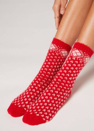 Calzedonia Christmas Soft Short Women's Socks Red | CA 1816NB