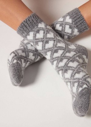 Calzedonia Christmas Soft Short Women's Socks Grey | CA 1815BC