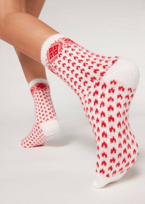 Calzedonia Christmas Soft Short Women's Socks White | CA 1814VD