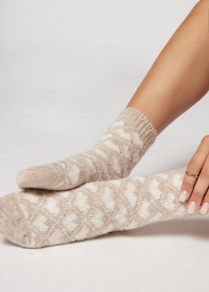 Calzedonia Christmas Soft Short Women's Socks Beige | CA 1813CE