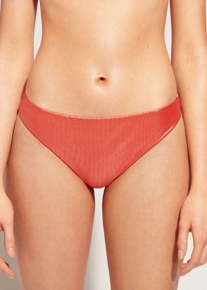 Calzedonia Coated-Effect Antigua Women's Bikini Bottoms Coral Orange | CA 2829CE