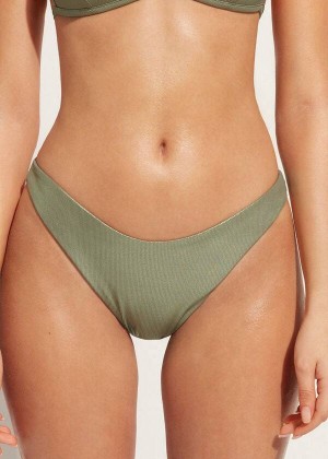 Calzedonia Coated-Effect High-Cut Brazilian Antigua Women's Bikini Bottoms Green | CA 2828VD