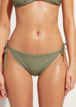 Calzedonia Coated-Effect String Antigua Women's Bikini Bottoms Green | CA 2826NB