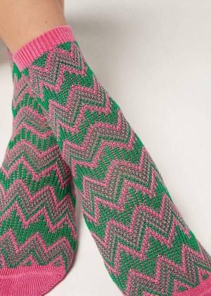 Calzedonia Colorful Chevron Motif Short Women's Socks Pink | CA 1812XF