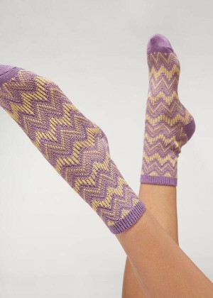 Calzedonia Colorful Chevron Motif Short Women's Socks Purple | CA 1811ZG