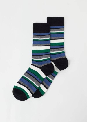 Calzedonia Colorful Striped Crew Men's Socks Black | CA 1324QZ