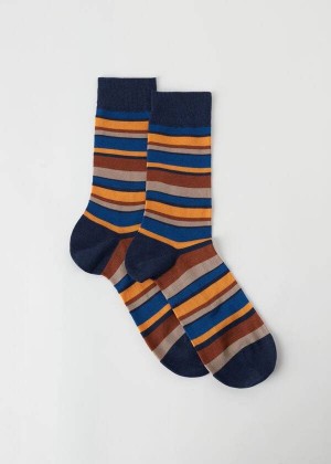 Calzedonia Colorful Striped Crew Men's Socks Blue / Yellow | CA 1323MA