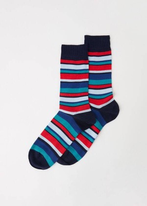 Calzedonia Colorful Striped Crew Men's Socks Blue | CA 1322NB