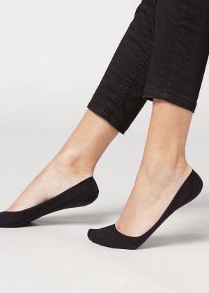 Calzedonia Cotton Invisible with Silicone Edge Women's Socks Black | CA 1984AP