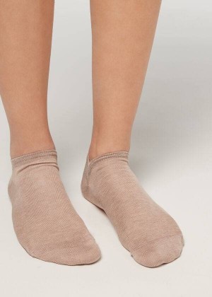 Calzedonia Cotton No-Show Men's Socks Beige | CA 1293CE