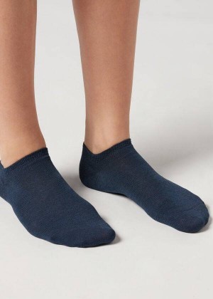 Calzedonia Cotton No-Show Men's Socks Blue | CA 1292XF