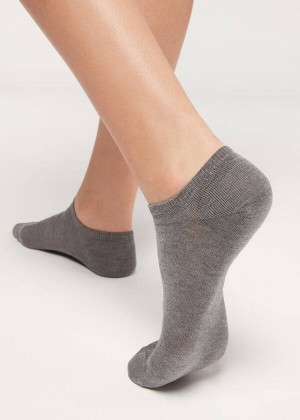 Calzedonia Cotton No-Show Men's Socks Grey | CA 1294VD