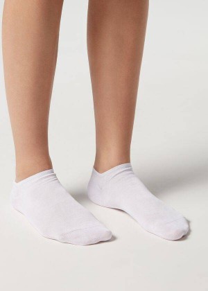 Calzedonia Cotton No-Show Men's Socks White | CA 1297MA